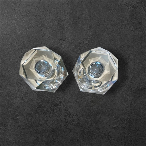 VTG 1950s Set of 2 Candleholders Hand Cut Crystal Glass Geometric Japan 2”x3” - Picture 7 of 13